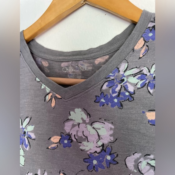 CHEROKEE TOP GIRLS LONG SLEEVES, t-shirt.  gray flowery SIZE 7/8 - Picture 2 of 14